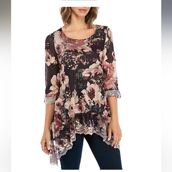 59. Cupio Hi Low Hem Blouse, Floral & Long Sle… - Picture 13 of 13